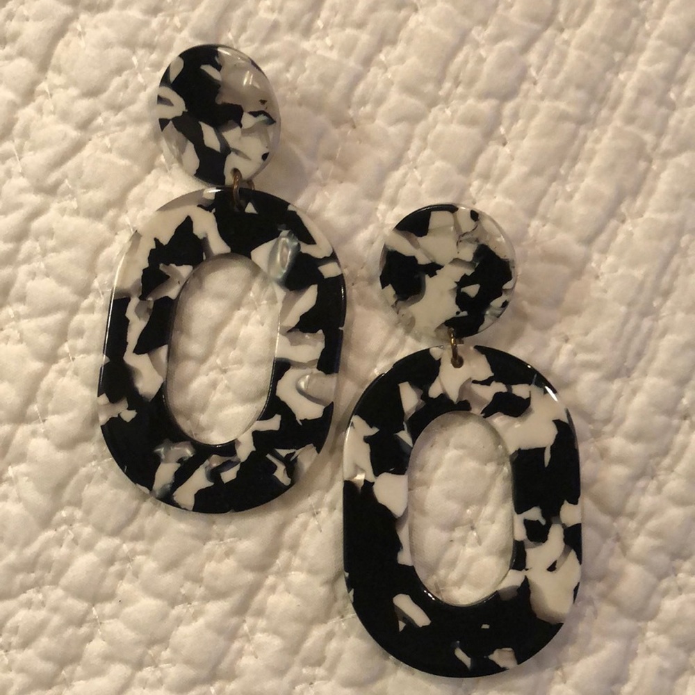 Large Black And White Oval Stud Earrings